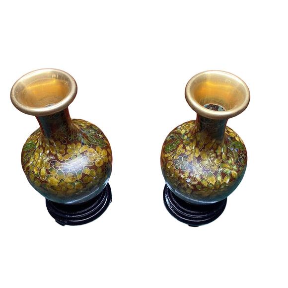 Antique Chinese Multicolored Cloisonne Ware Vases with box